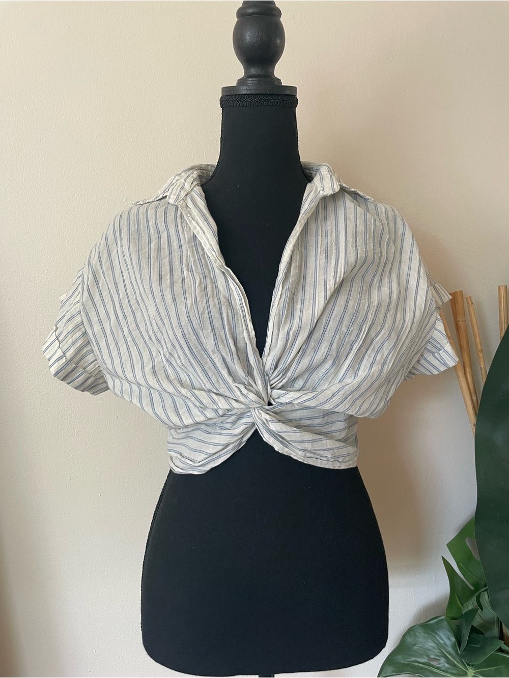 Urban Outfitters Blue & White Striped Twist-Front Top